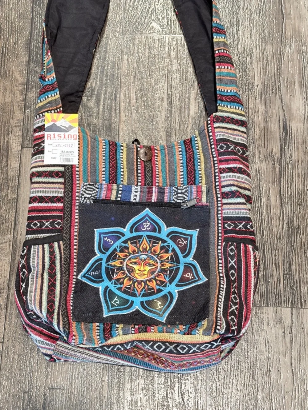 Rising International Large Mandala Sun Boho Hobo Bag Handcrafted Nepal NWT
